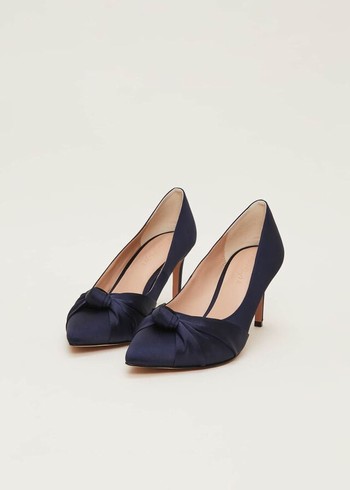 Phase Eight Satin Knot Front Court Heels Navy USA | 8941036-RK